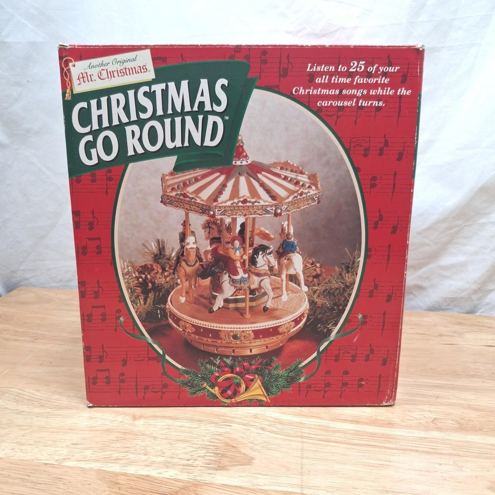 Vintage 1997 Mr. Christmas Go Round Animated Carousel Turns 25 Songs Holiday
